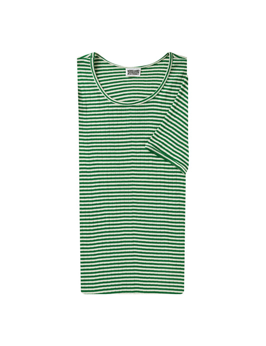 101 Short Sleeve Fine Stripe, Green/Ecru