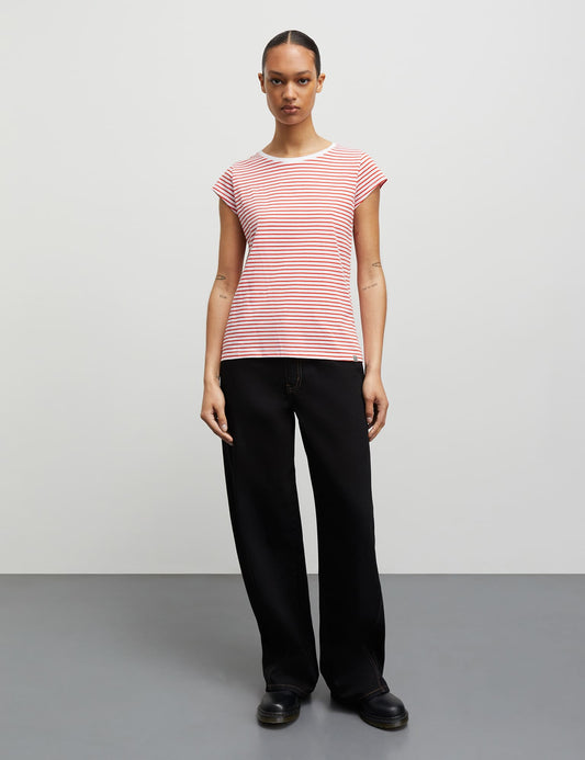 Fine Jersey Stripe Teasy Tee FAV, Fiery Red/Brilliant White