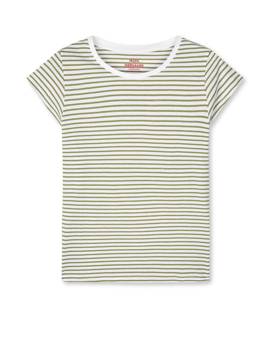 Organic Jersey Stripe Teasy Tee FAV, Brilliant White/Martini Olive