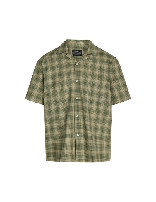 Loose Cotton Check Kenji Shirt SS, Olivine Check