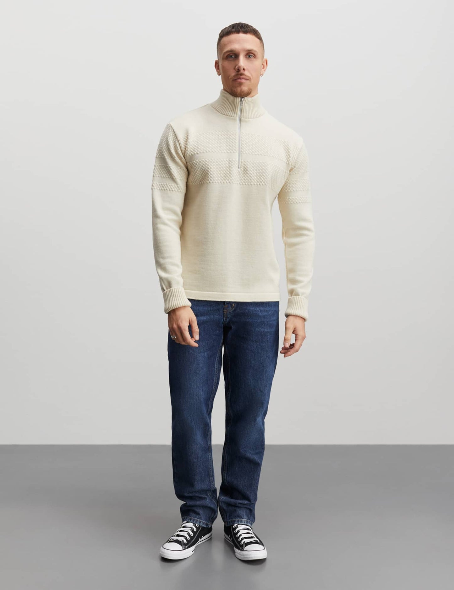 Wool Klemens Half Zip Knit, Vanilla Ice