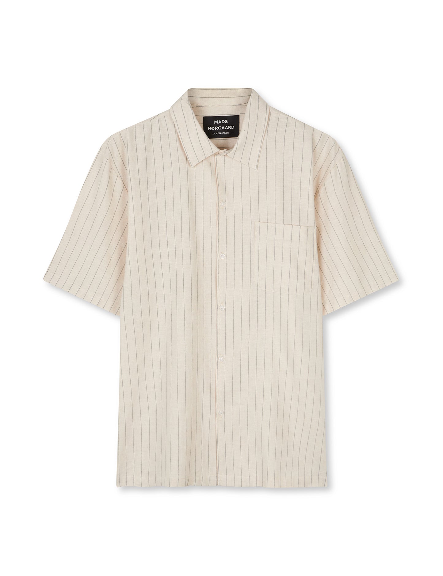 Cotton Linen Mateo Stripe Shirt SS, Birtch/Sea Spray