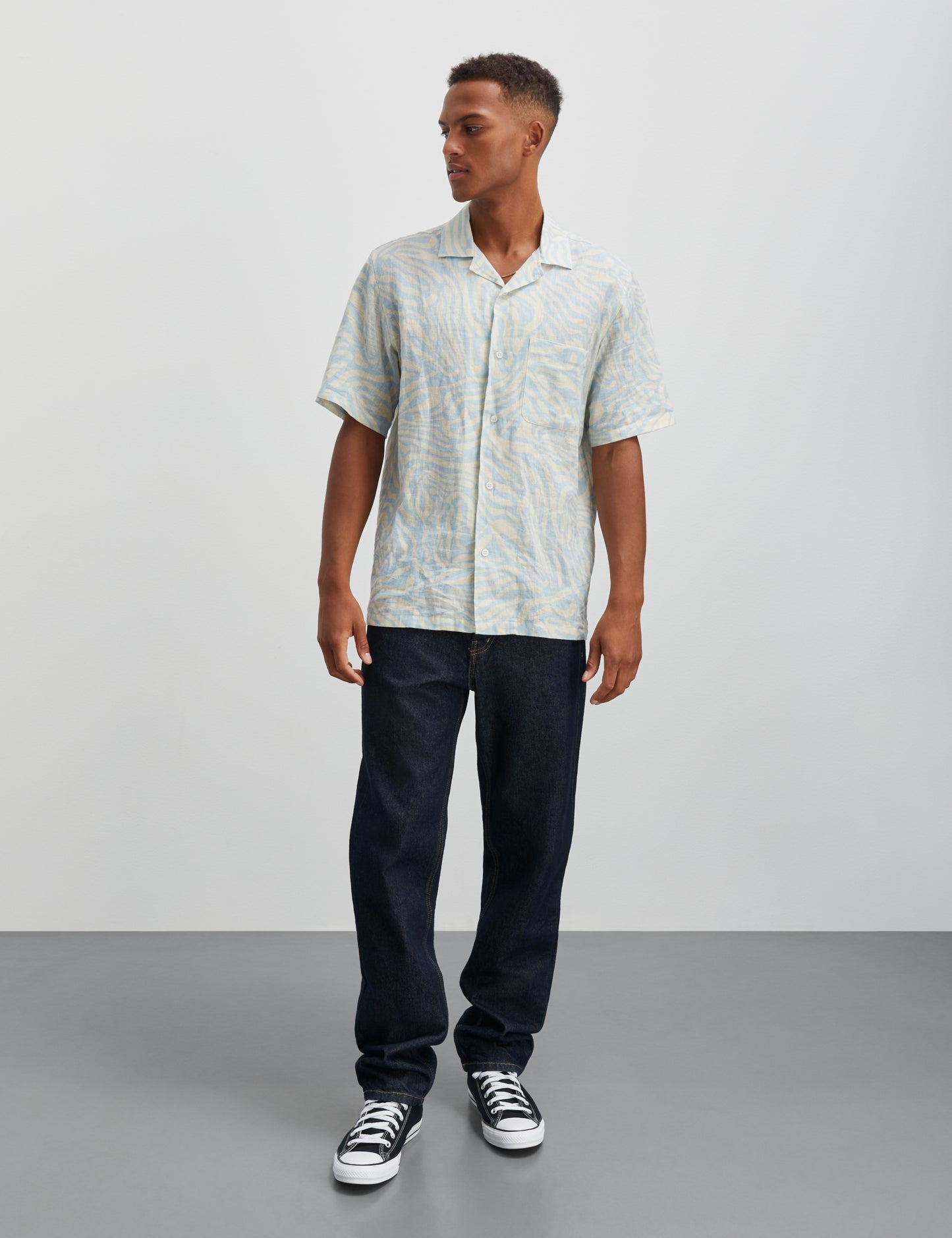 Cotton Linen Kenji AOP Shirt SS, Dream Blue/Birtch AOP