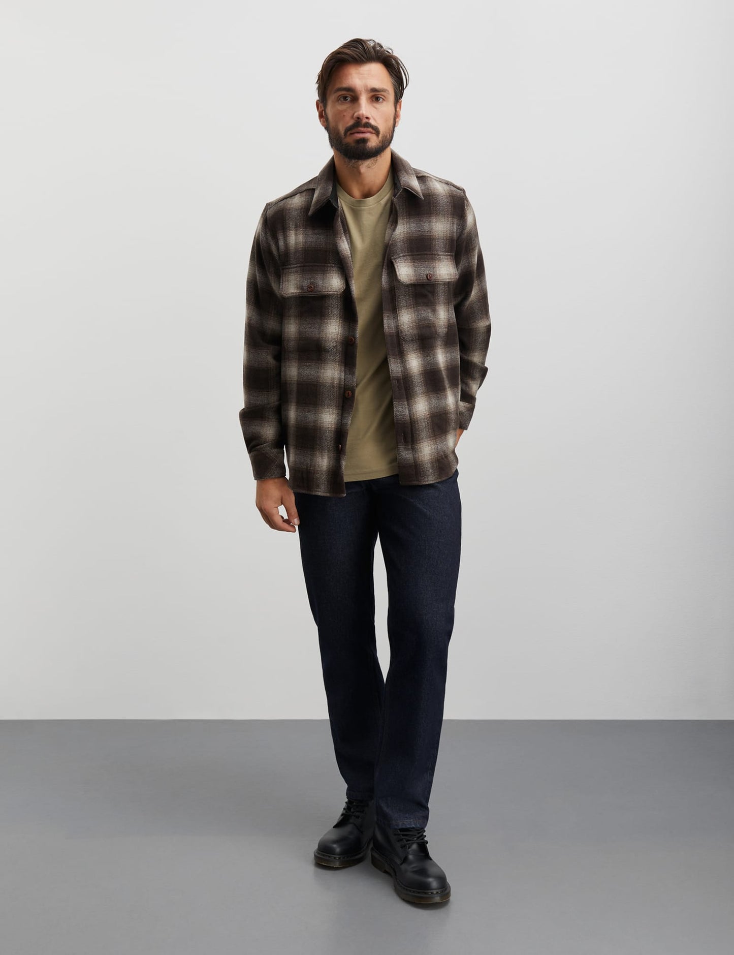 Soft Wool Noah Check Shirt, Desert Palm Check