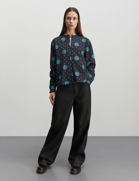 Leo Twill Frey Shirt AOP, Pixel Flower Dot AOP/Black