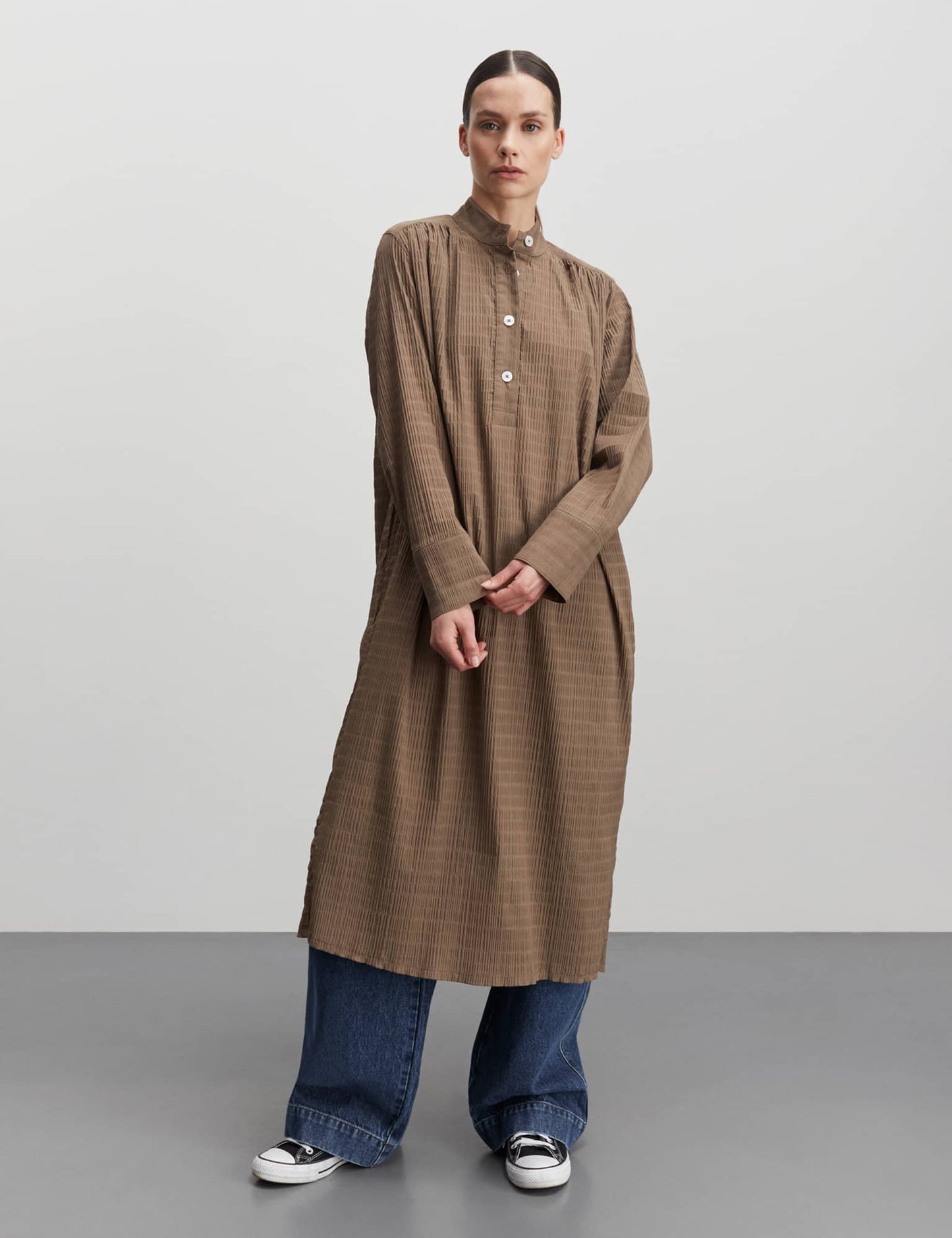 Crinckle Pop Eva Dress, Teak Melange