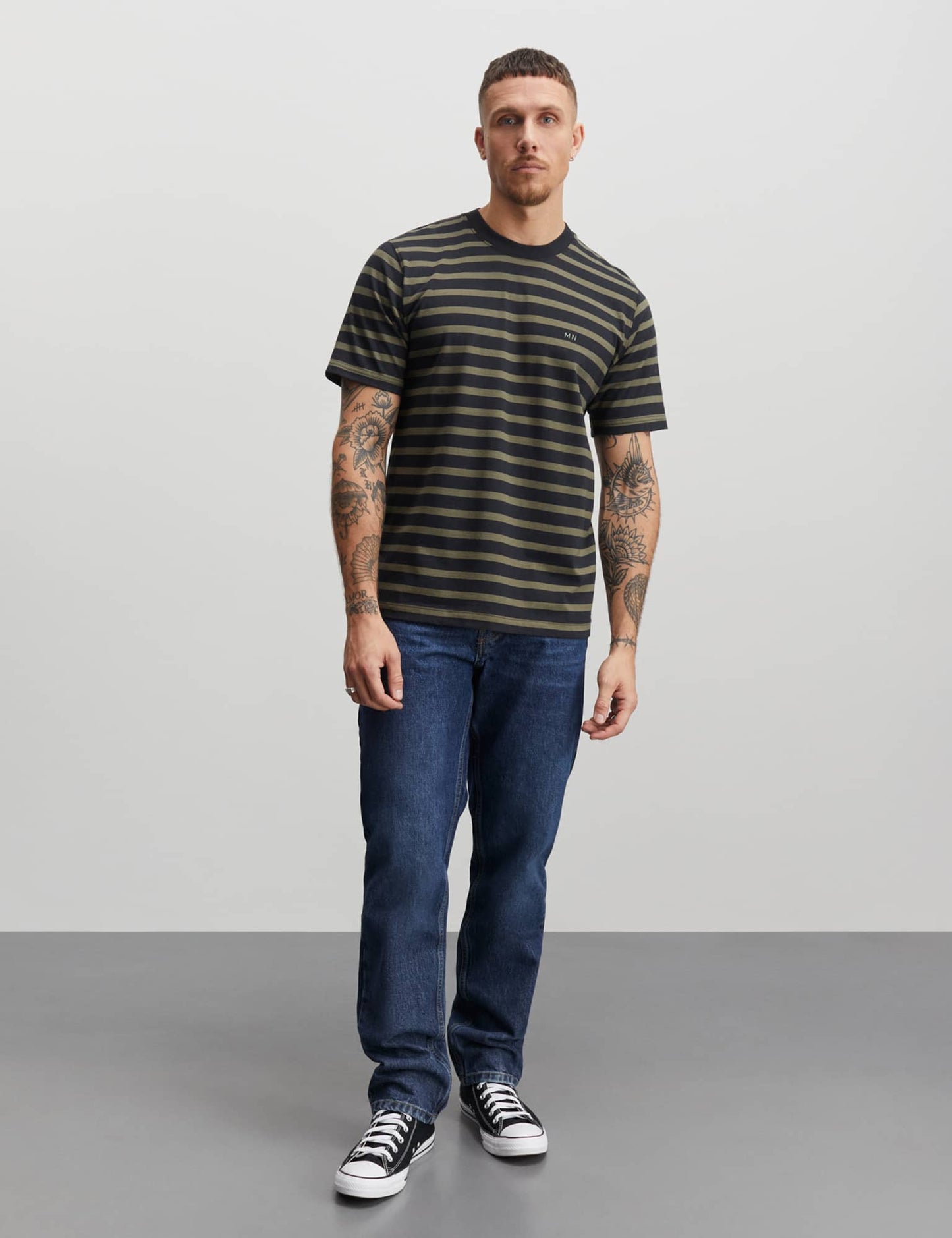 Cotton Jersey Stripe Frode Tee, Kalamata/Jet Black