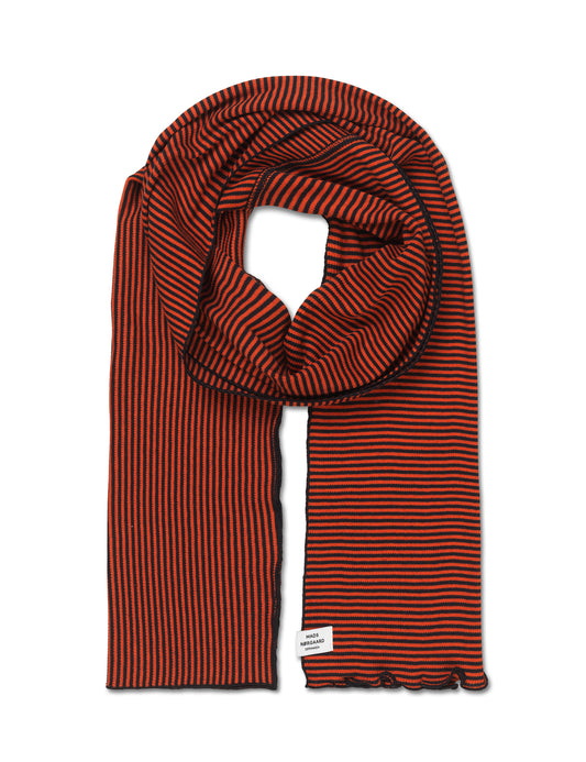 2x2 Cotton Stripe Thea Scarf, Fiery Red/Black