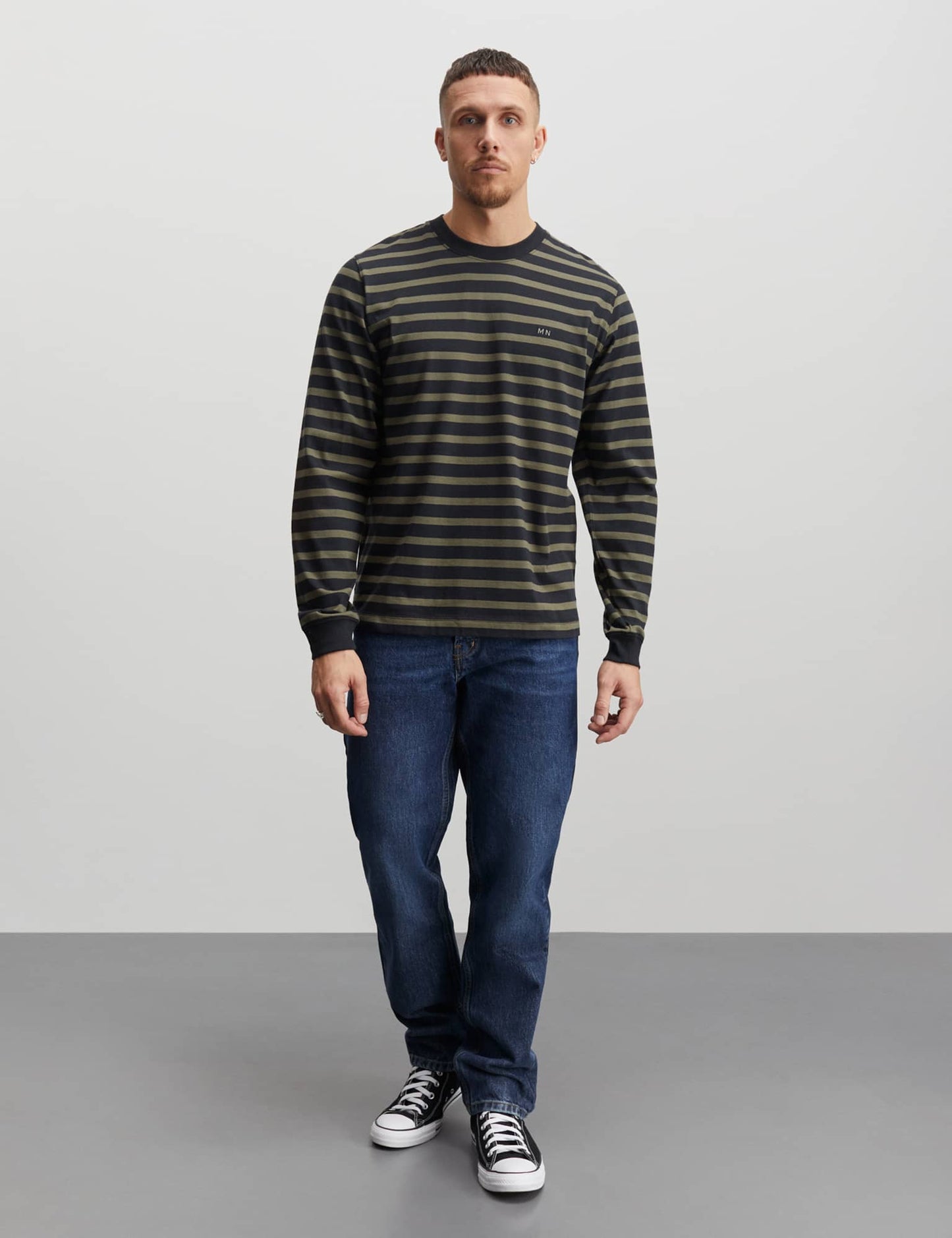 Cotton Jersey Stripe Frode Tee LS, Kalamata/Jet Black