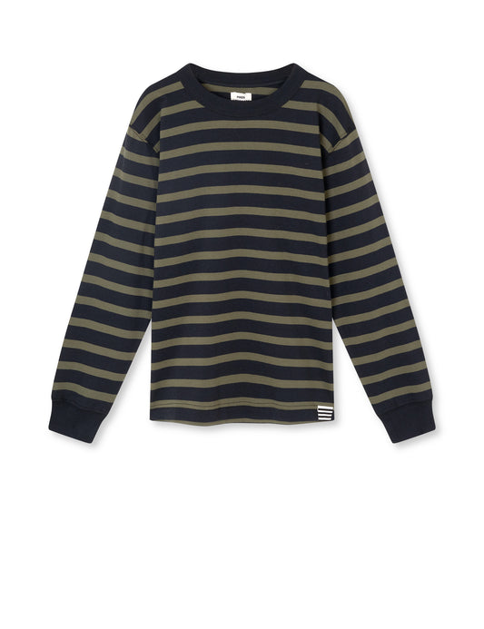 Cotton Jersey Stripe Carlito Tee LS, Kalamata/Jet Black