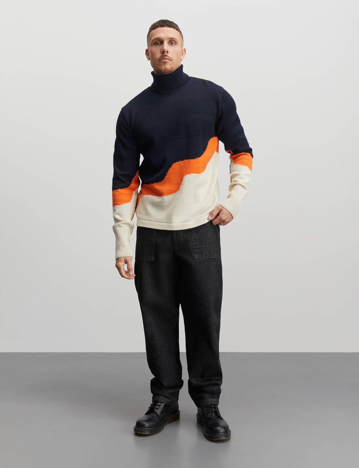 Wool Klemens 3 colour Knit, Deep Well/Orange Clown Fish/Va