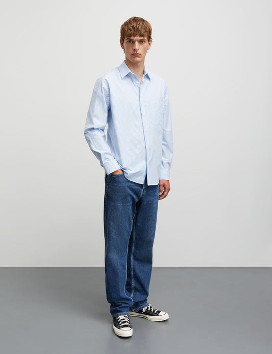 Organic Cotton Poplin Sune Shirt, White/Blue 2 stripe