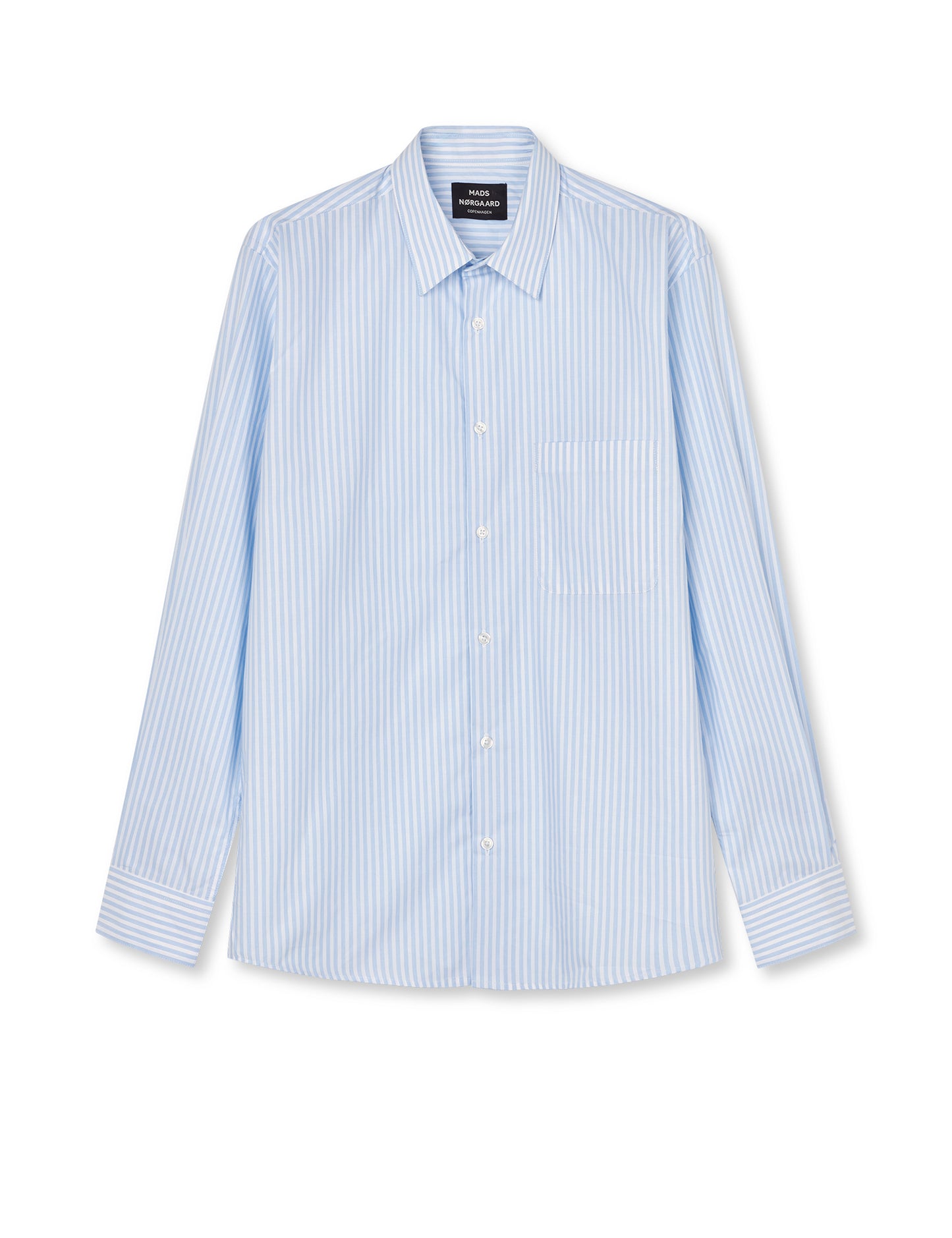 Organic Cotton Poplin Sune Shirt, White/Blue 4 stripe