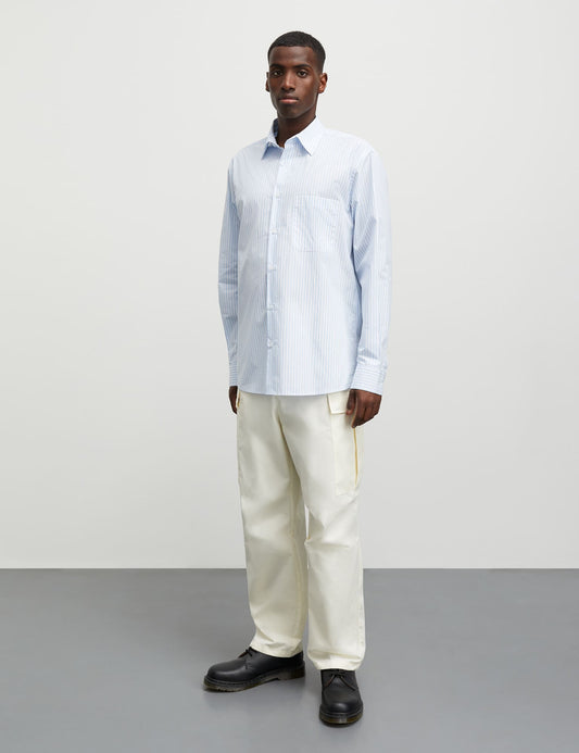 Prime Cotton Poplin Sune Shirt, White/Blue 4 stripe