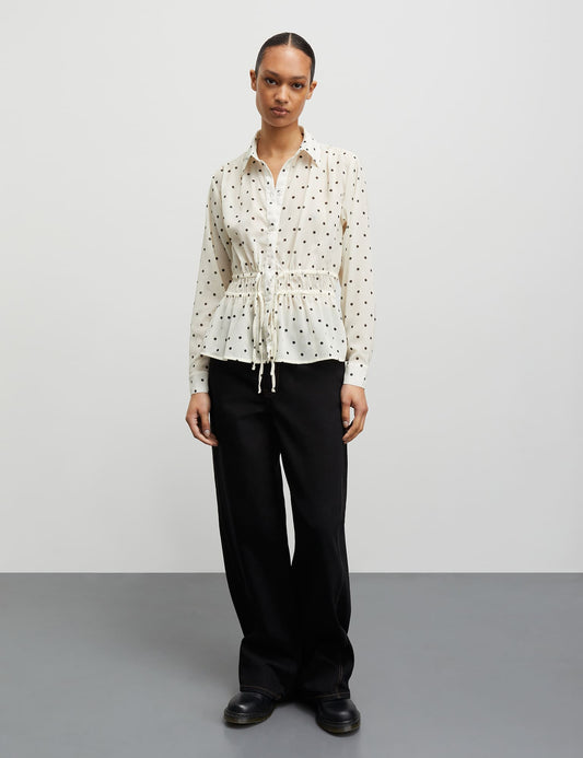 Sheer Crink Erin Shirt, Dot AOP White