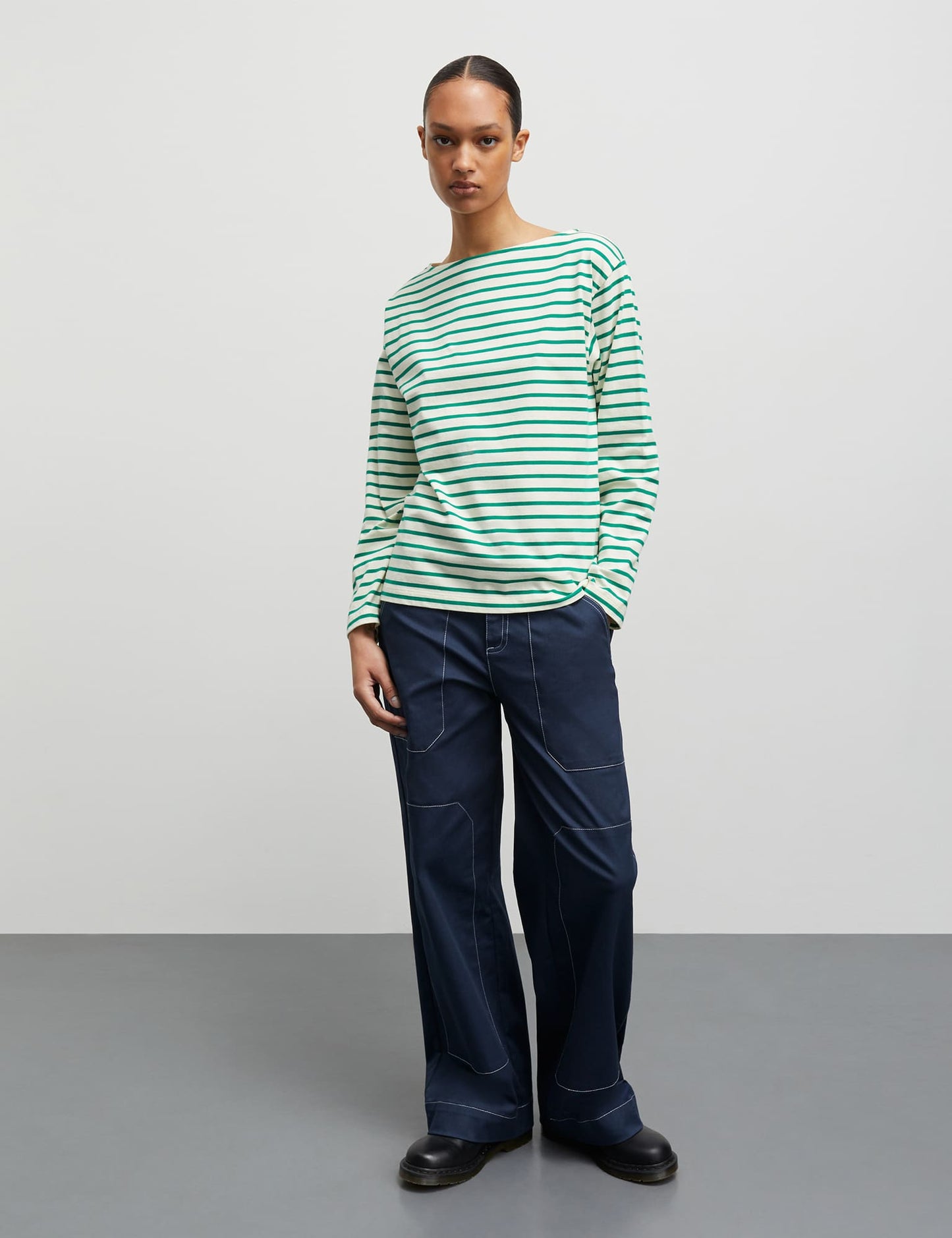 Soft Single Silke Tee LS, Vanilla Ice/Verdant Green