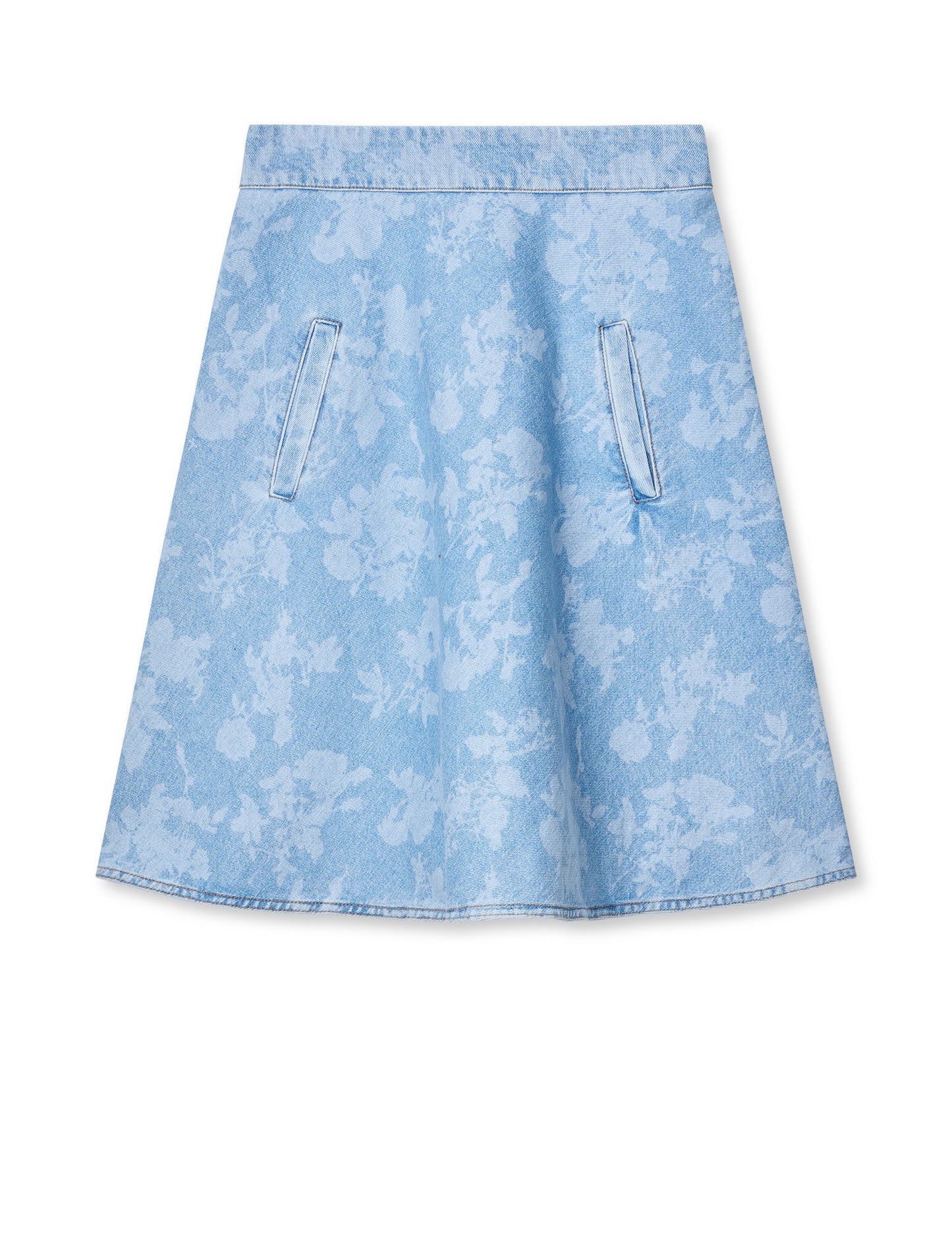 Art Denim Stelly Skirt, Light Denim/Ink Flower AOP