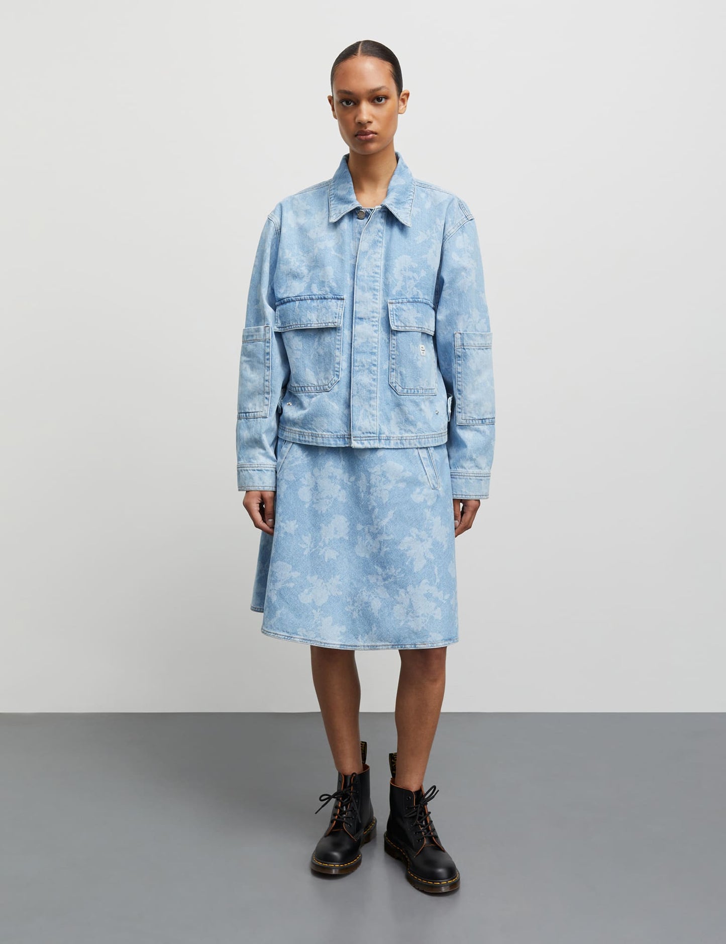 Art Denim Stelly Skirt, Light Denim/Ink Flower AOP