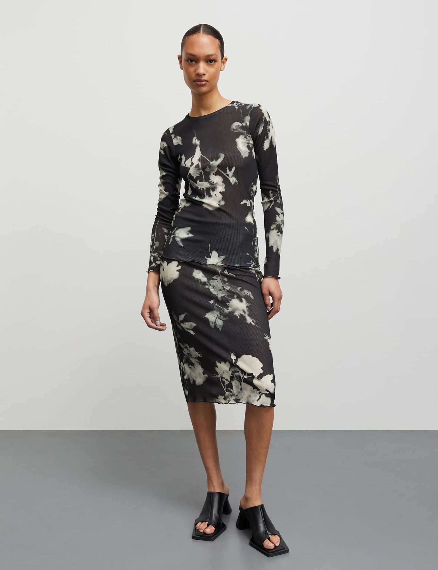 Sherib Emana Skirt, Ink Flower AOP/Balck