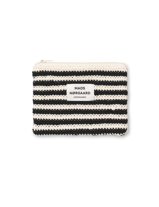 Milli Crochet Stripe Pouch, Black/Vanilla Ice