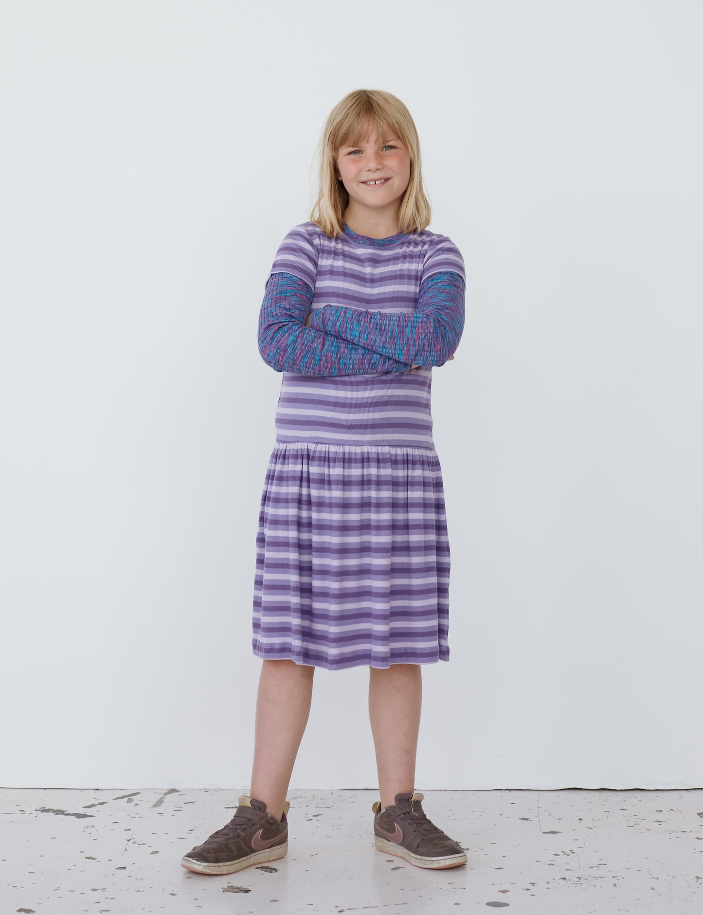 2x2 Cotton Stripe Daisina Dress, 2x2 Stripe/Paisley Purple